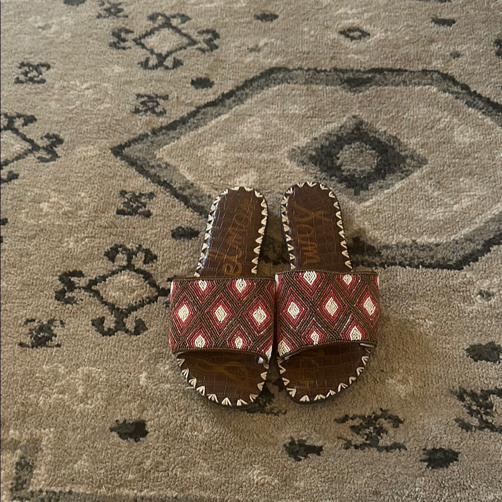 Brown and Red Patterned Women's Sandals
